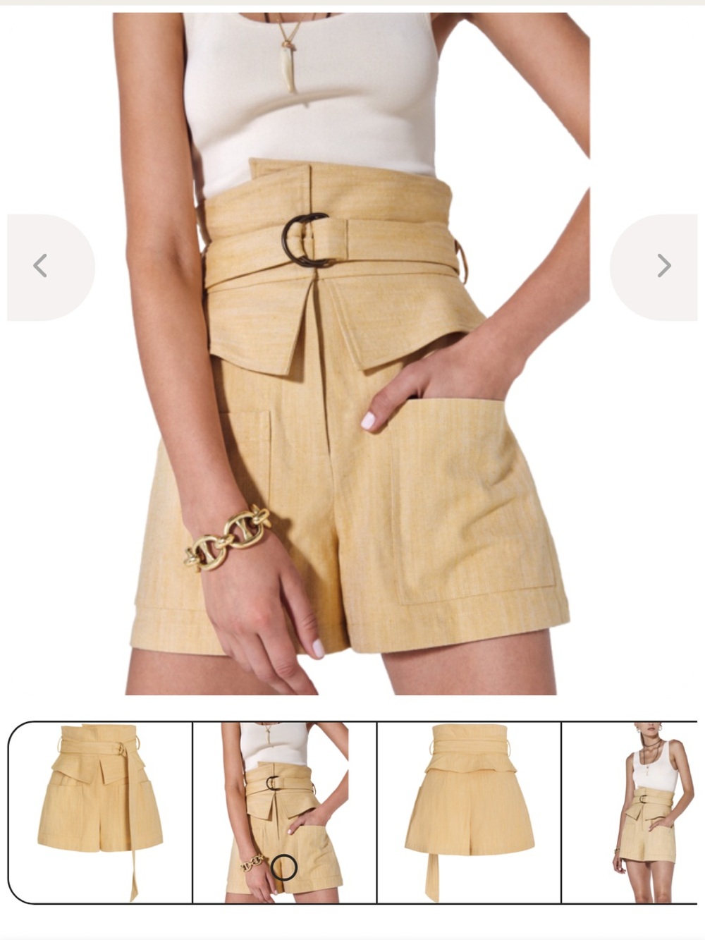 Alexis High-Waist Belted Paperbag Shorts in Soft Yellow